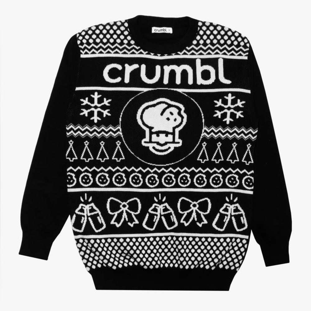 Crumbl Cookie Christmas Ugly Sweater 100% Cotton Sz SmallUnisex Black White